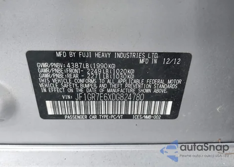 2013 Subaru Impreza Wrx из США, поврежденный, VIN JF1GR7E6XDG824780